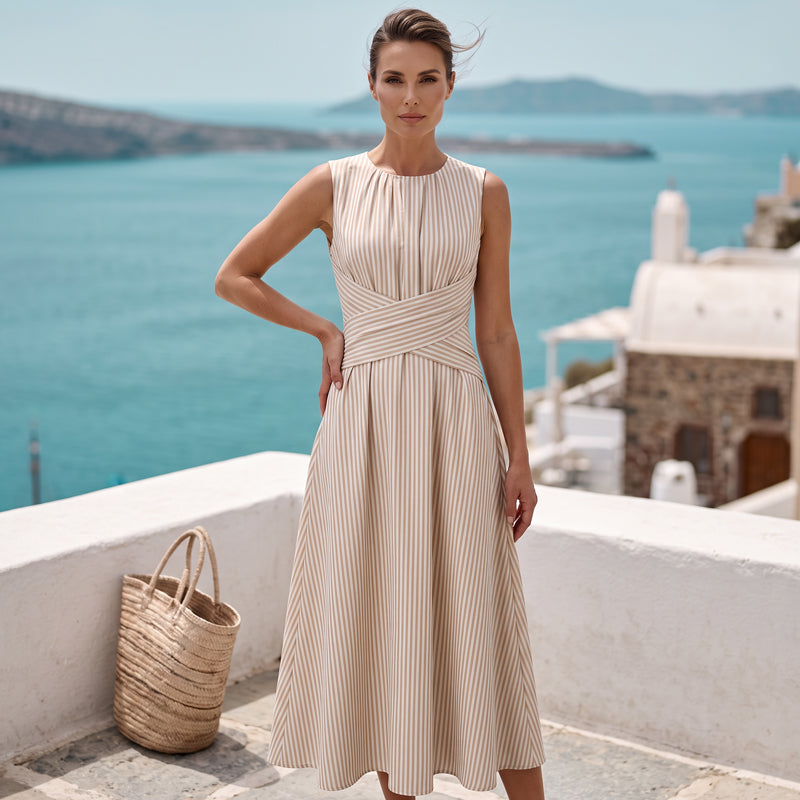 🎀👗Women's Elegant Sleeveless Ruched Midi Dress
