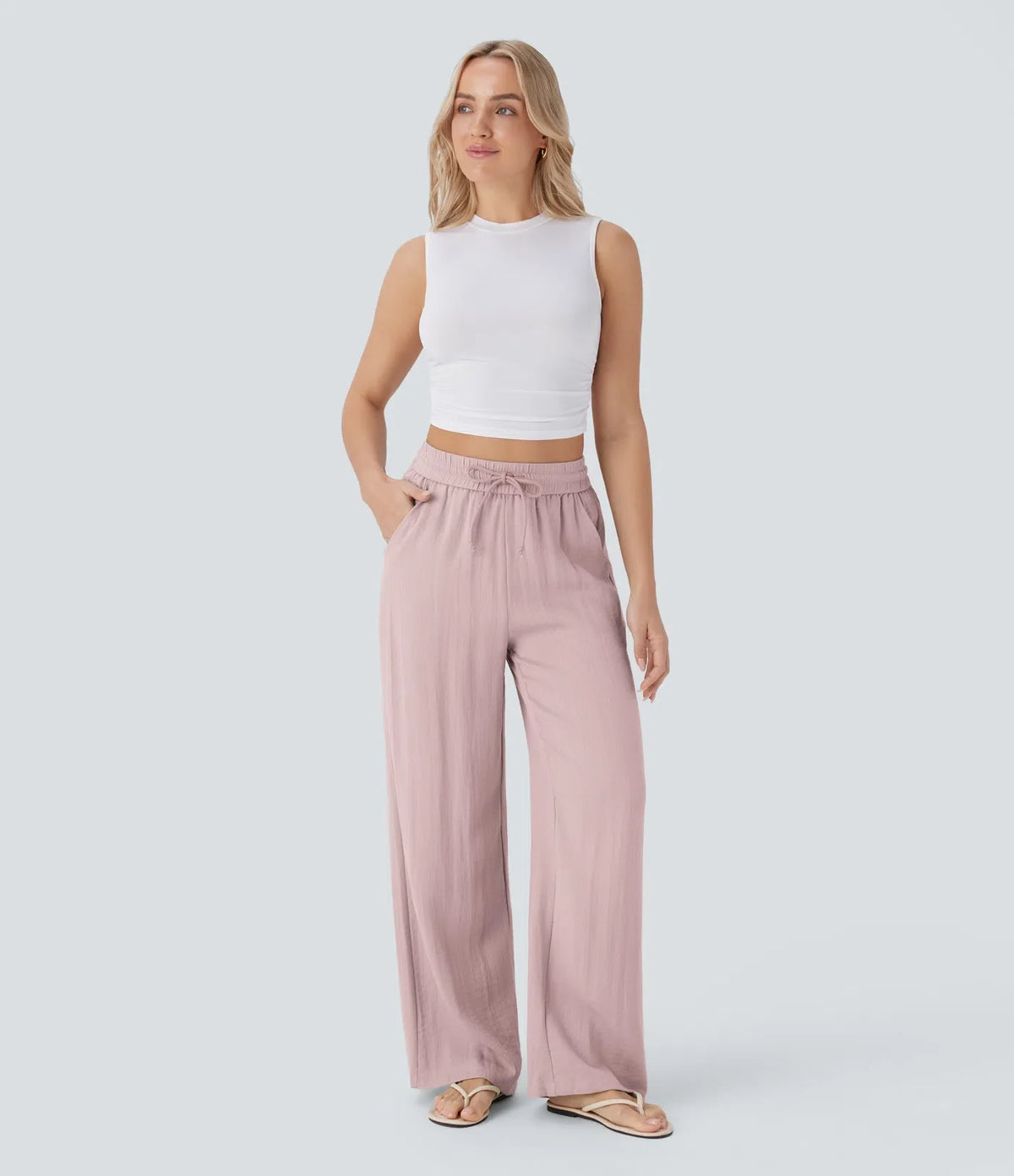 Women's Lightweight Linen-Blend Wide Leg Pants