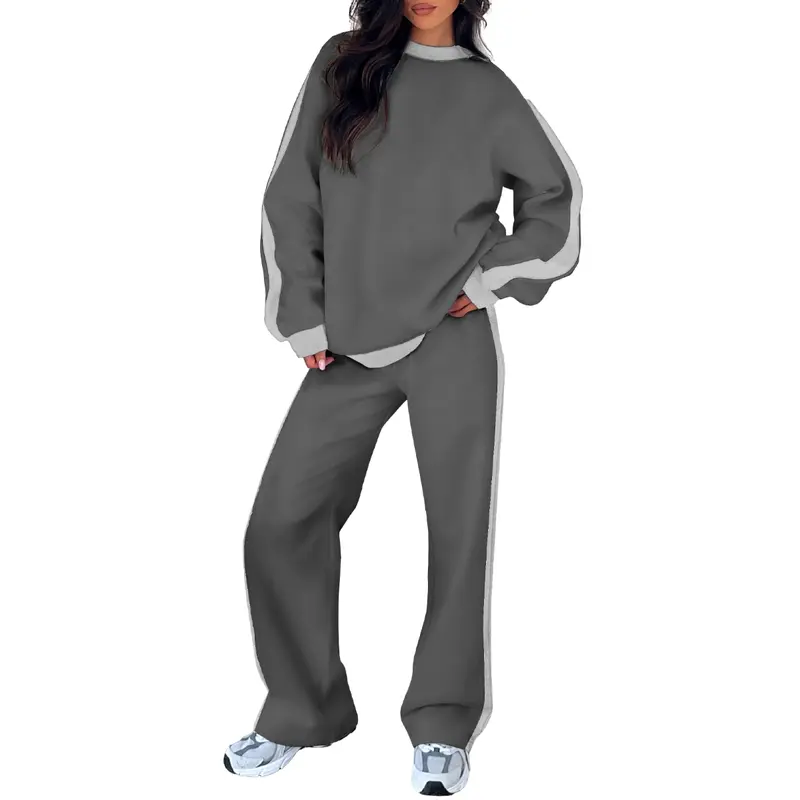 Women’s Fleece Two-Piece Set – Relaxed Crewneck Sweatshirt & Straight-Leg Pants