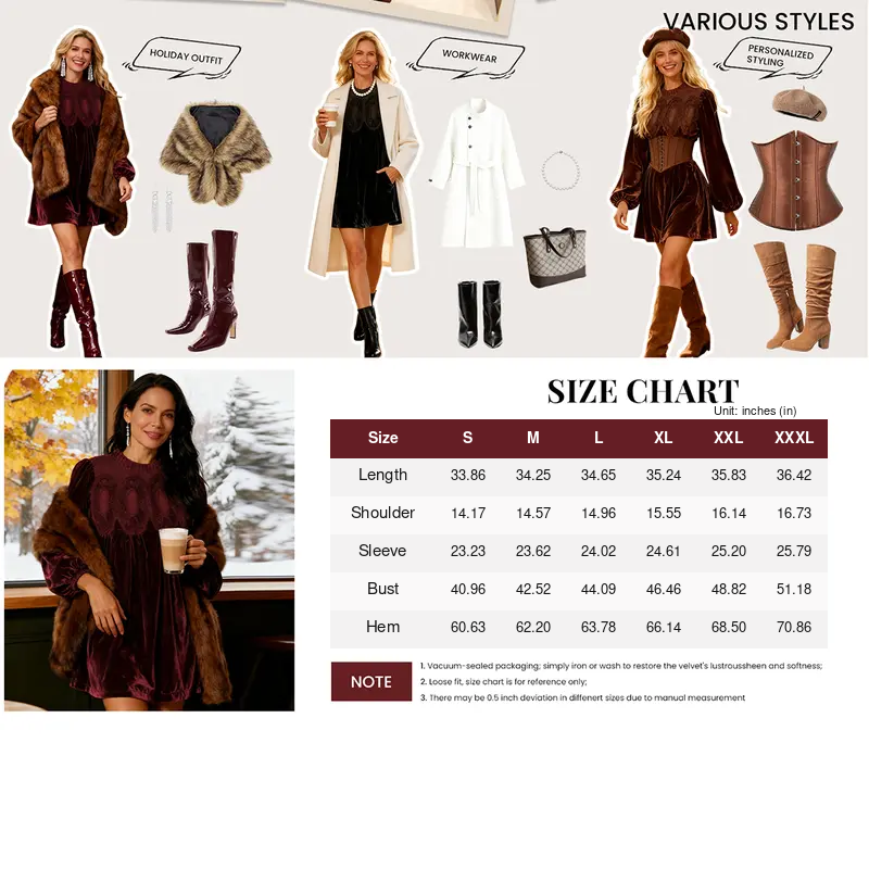 Womens A-Line Velvet Lace Overall Pleated Babydoll Mini Dress Casual Scallop Neck Flared Swing Dress