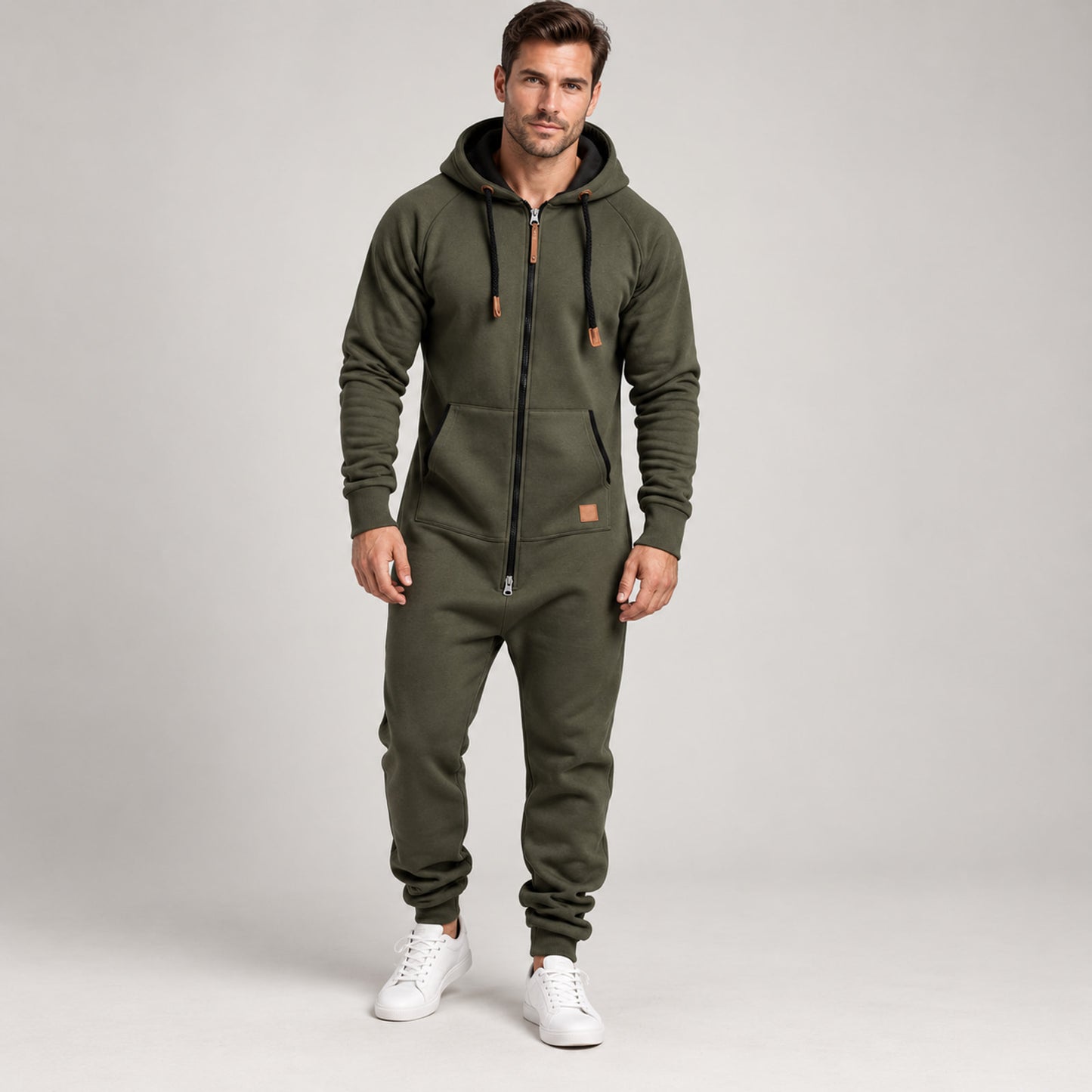 Men’s Full-Zip Hooded Jumpsuit – Relaxed One-Piece Outfit