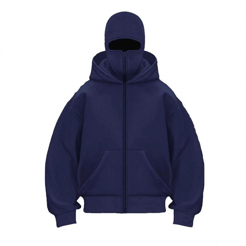 Unisex Fleece-Lined Full-Zip Hoodie with Built-In Face Cover