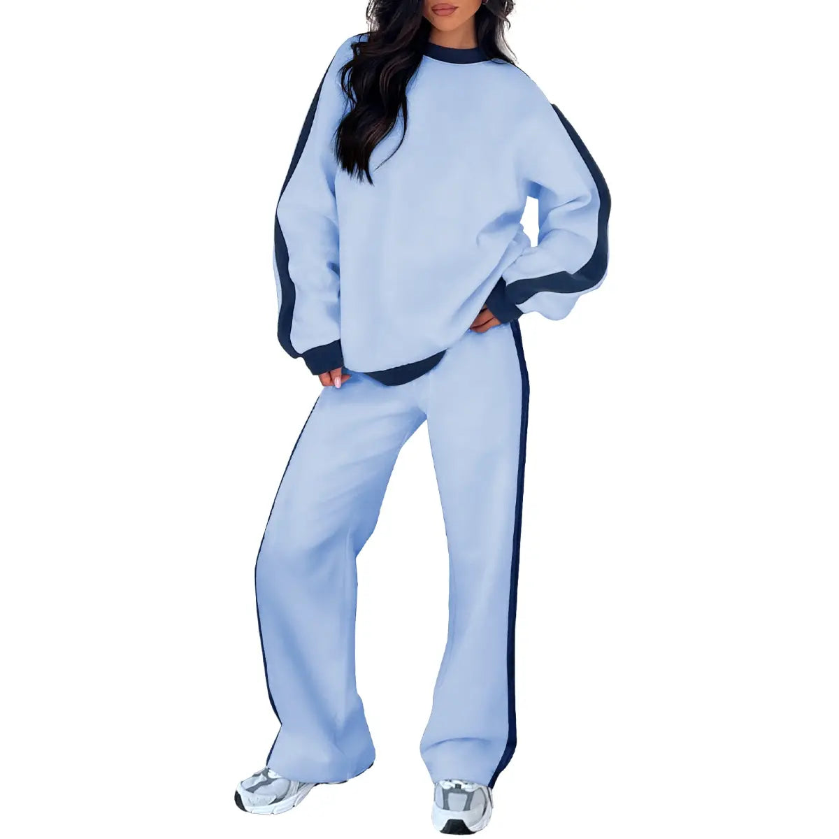 Women’s Fleece Two-Piece Set – Relaxed Crewneck Sweatshirt & Straight-Leg Pants