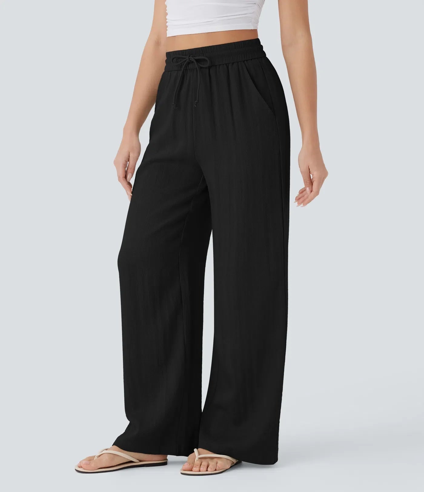 Women's Lightweight Linen-Blend Wide Leg Pants