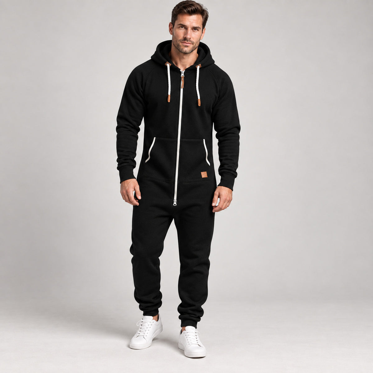 Men’s Full-Zip Hooded Jumpsuit – Relaxed One-Piece Outfit