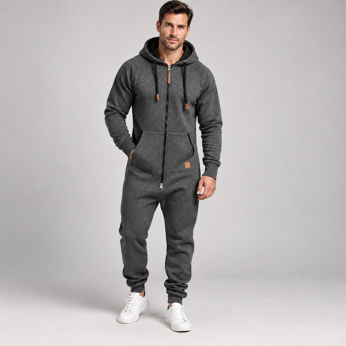 Men’s Full-Zip Hooded Jumpsuit – Relaxed One-Piece Outfit