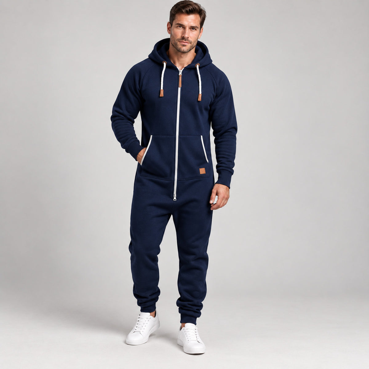 Men’s Full-Zip Hooded Jumpsuit – Relaxed One-Piece Outfit