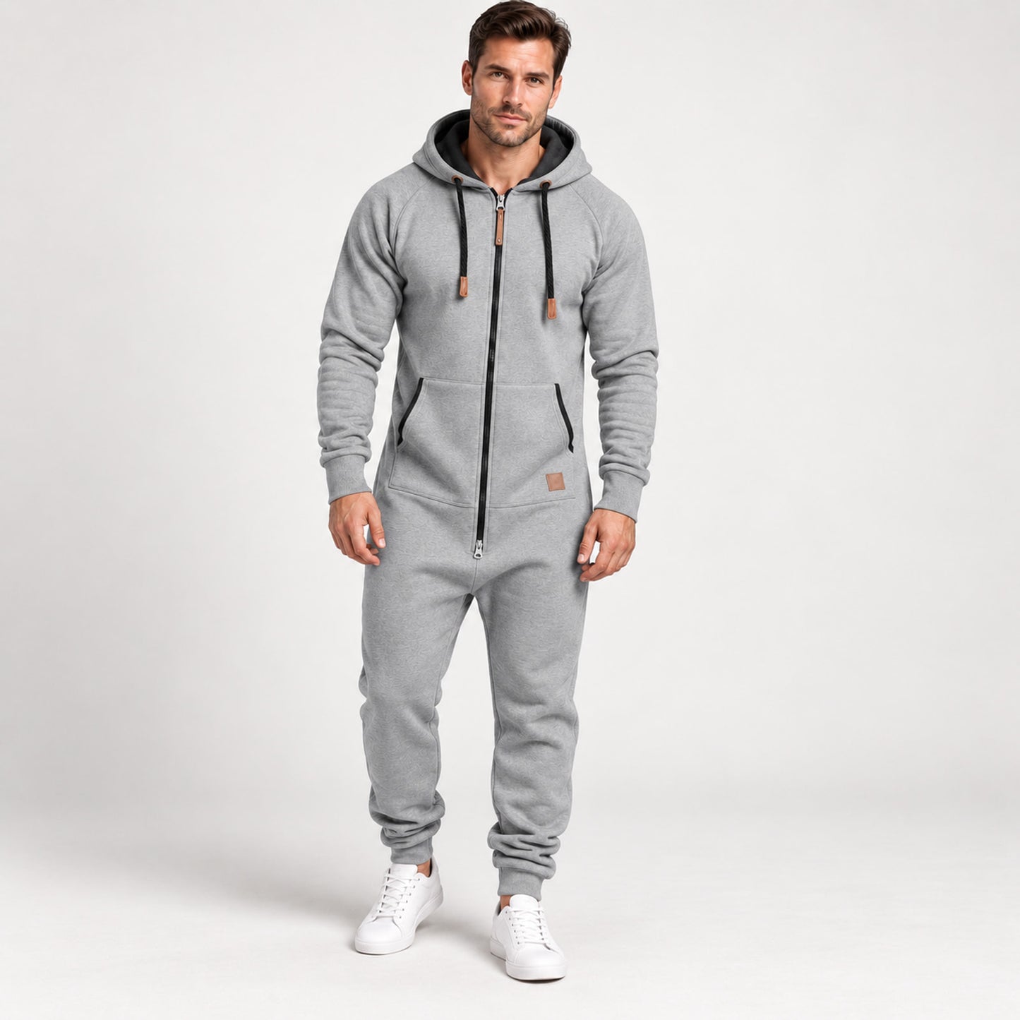 Men’s Full-Zip Hooded Jumpsuit – Relaxed One-Piece Outfit