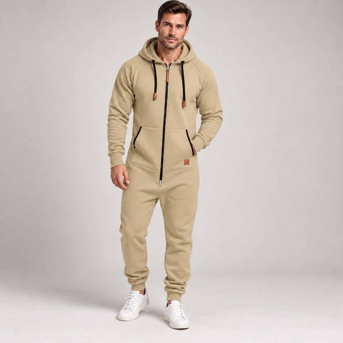 Men’s Full-Zip Hooded Jumpsuit – Relaxed One-Piece Outfit