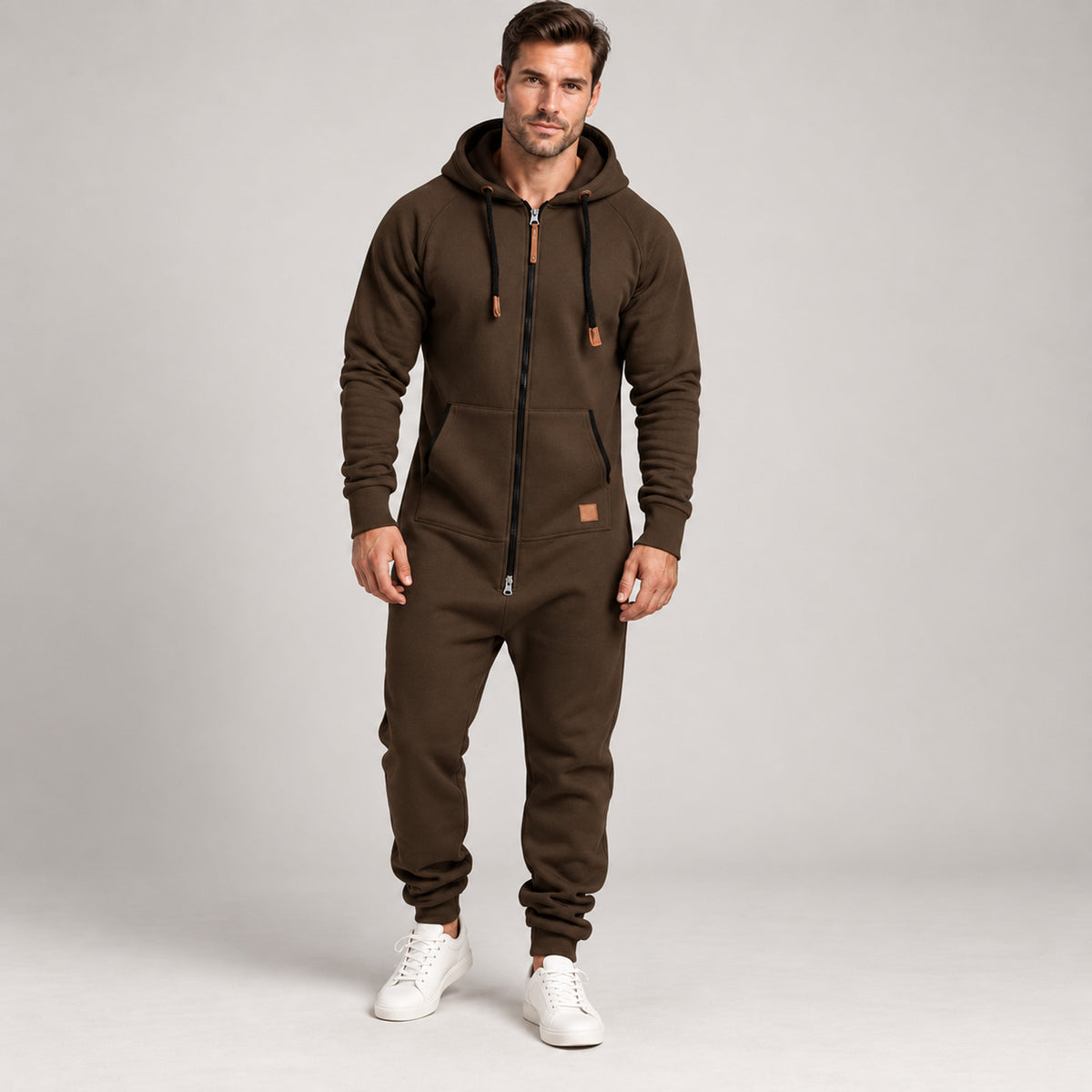 Men’s Full-Zip Hooded Jumpsuit – Relaxed One-Piece Outfit