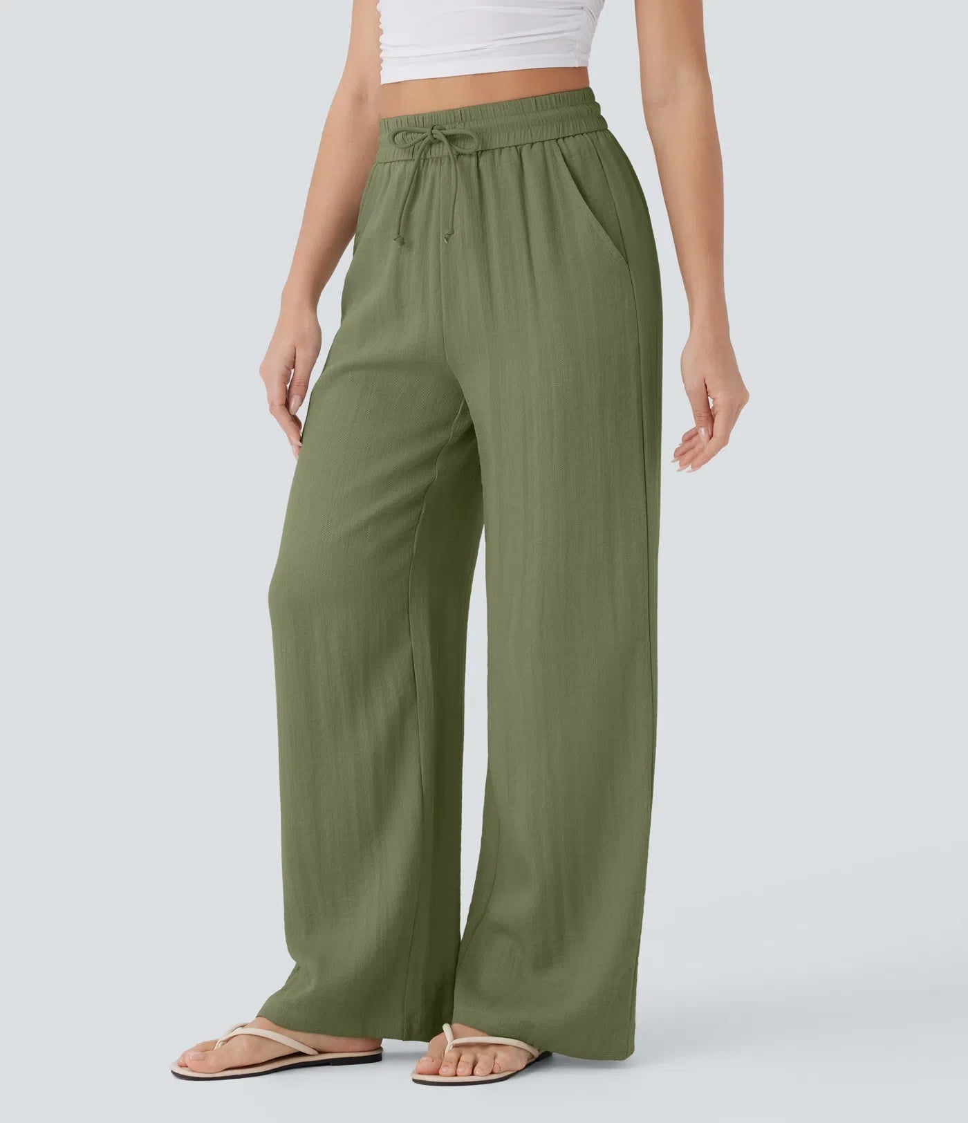 Women's Lightweight Linen-Blend Wide Leg Pants
