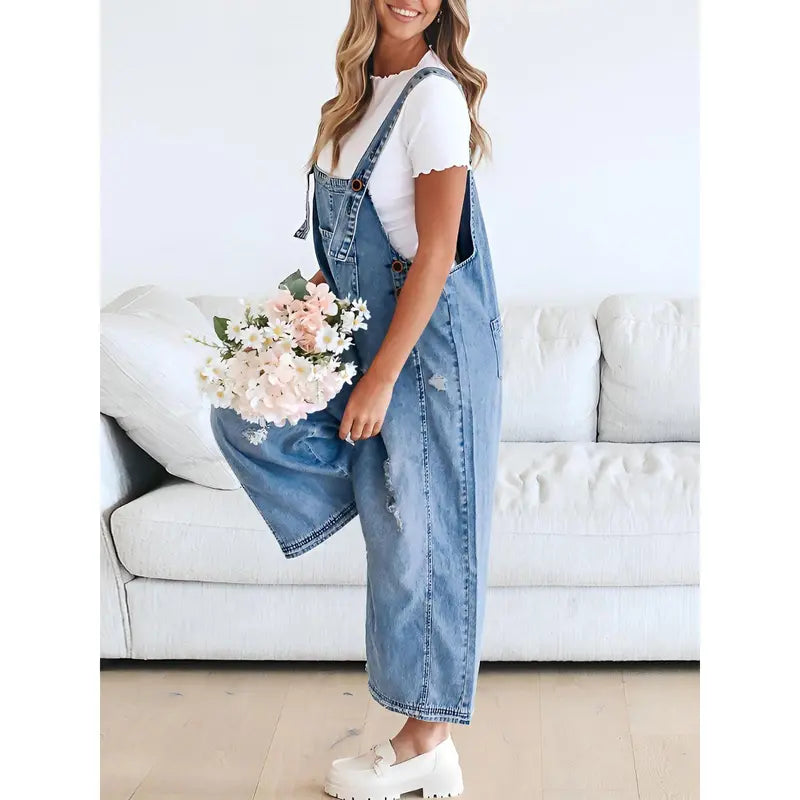 Women’s Relaxed-Fit Denim Overalls with Adjustable Straps