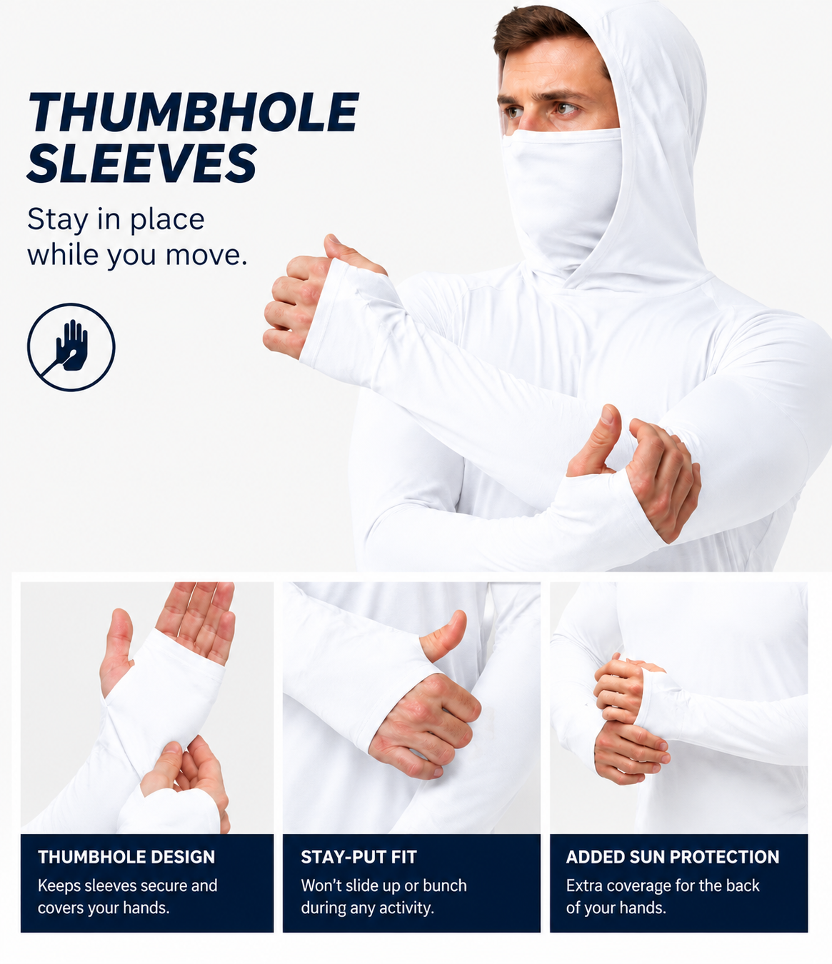 UPF 50+ Long-Sleeve Sun-Protection Hoodie (with Sleeve Pocket and Face Mask)