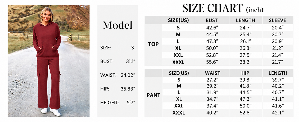 Women’s 2 Piece Ribbed Hoodie Set, Long Sleeve Pullover & Wide Leg Cargo Pants, Casual Lounge for Fall Winter, Holiday Gift