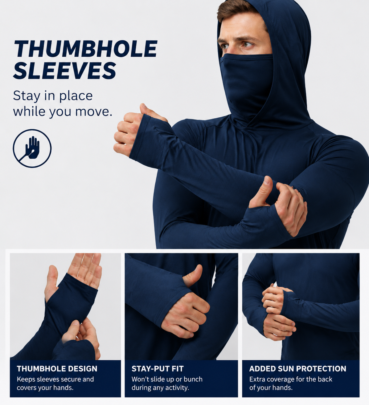 UPF 50+ Long-Sleeve Sun-Protection Hoodie (with Sleeve Pocket and Face Mask)