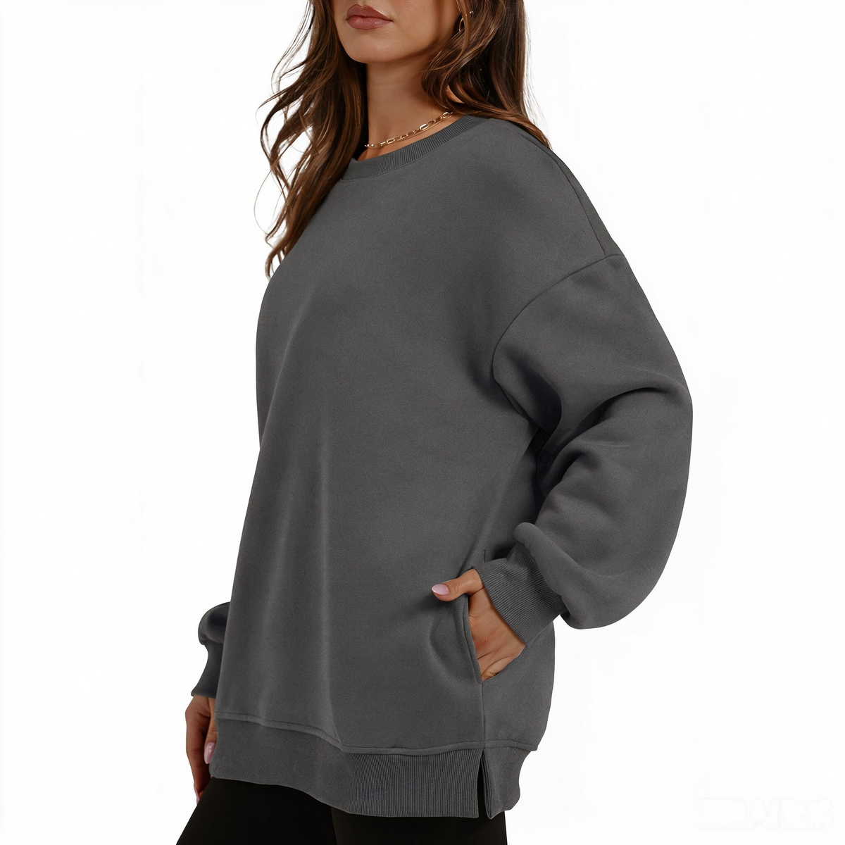 Women's long-sleeve sweatshirt with fleece lining and extra thickness