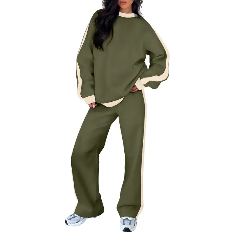 Women’s Fleece Two-Piece Set – Relaxed Crewneck Sweatshirt & Straight-Leg Pants