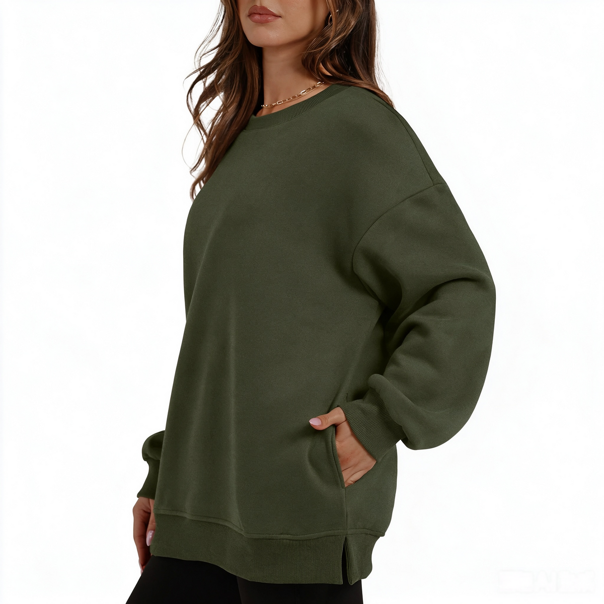 Women's long-sleeve sweatshirt with fleece lining and extra thickness