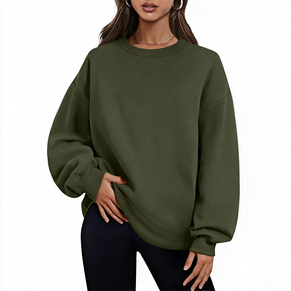 Women's long-sleeve sweatshirt with fleece lining and extra thickness