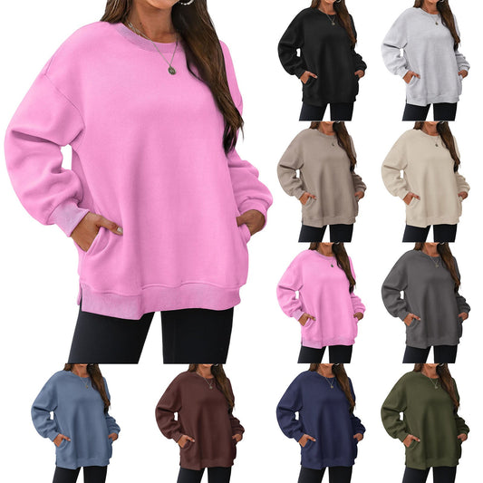 Women's long-sleeve sweatshirt with fleece lining and extra thickness
