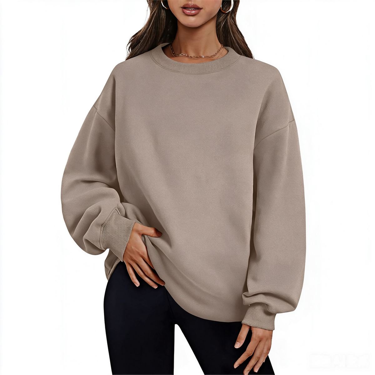 Women's long-sleeve sweatshirt with fleece lining and extra thickness