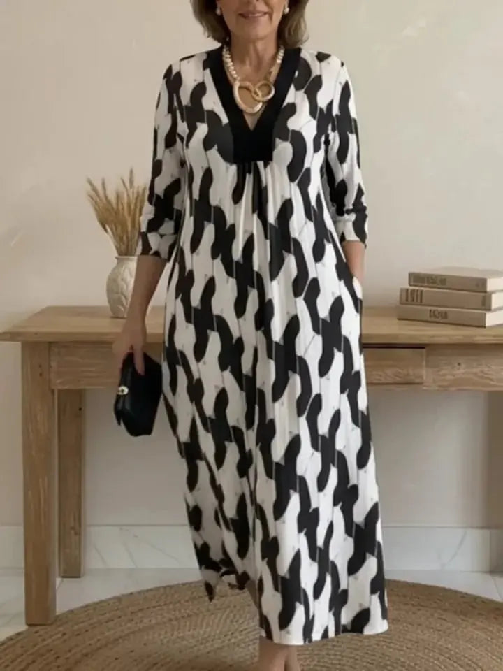 Elegant V Neck Maxi Dress – Relaxed Fit Casual Dress