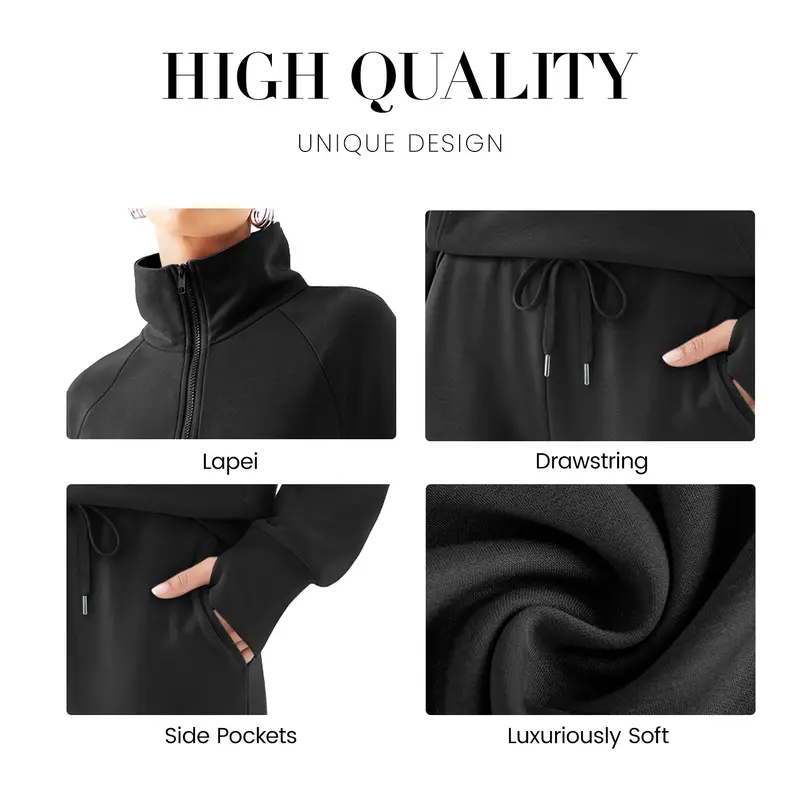 Women's 2-Piece Chic Ribbed Silk-Like Loungewear Set - Drop-Shoulder Oversized Half-Zip Pullover Top with Thumbholes, High-Waist Wide-Leg Pants (Skim, Not Hug) - Fitness & Outdoor Travel Essentials