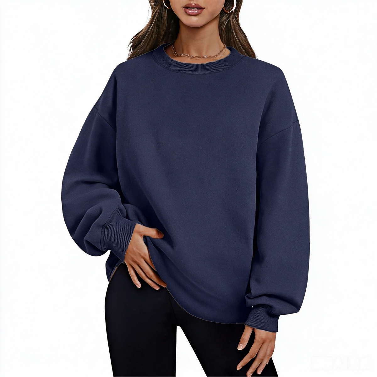 Women's long-sleeve sweatshirt with fleece lining and extra thickness