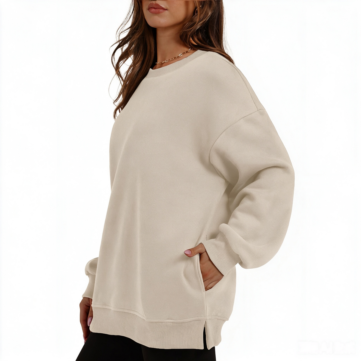 Women's long-sleeve sweatshirt with fleece lining and extra thickness