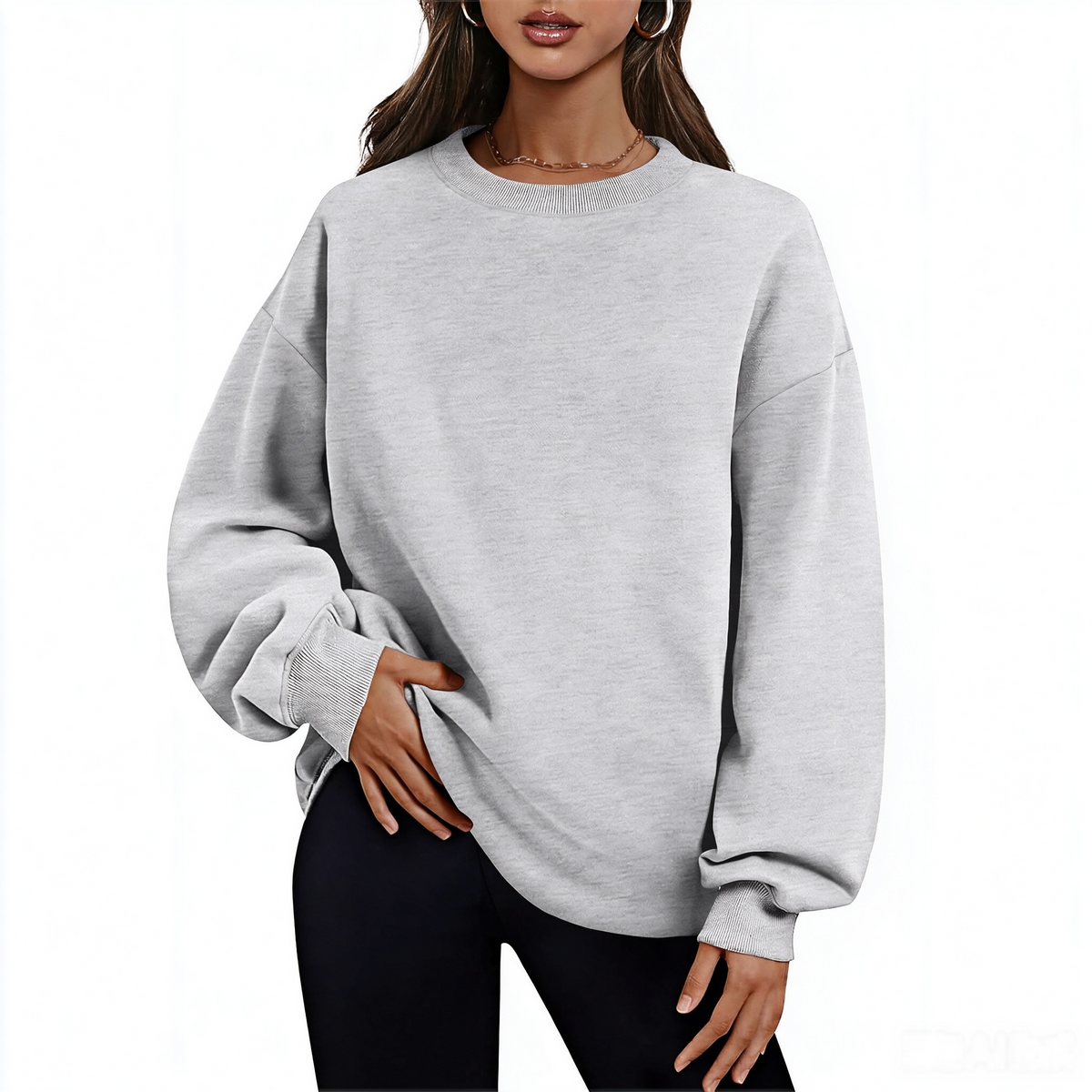 Women's long-sleeve sweatshirt with fleece lining and extra thickness