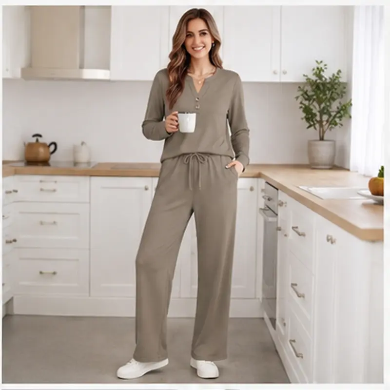 Fall & Winter Casual Two-Piece Set – Long-Sleeve Shirt & Wide-Leg Pants