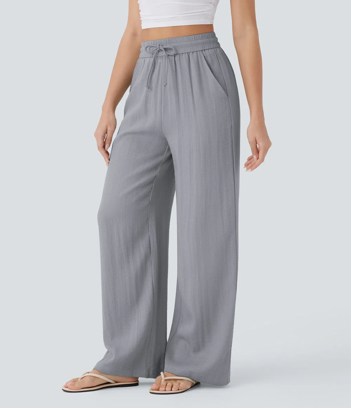 Women's Lightweight Linen-Blend Wide Leg Pants