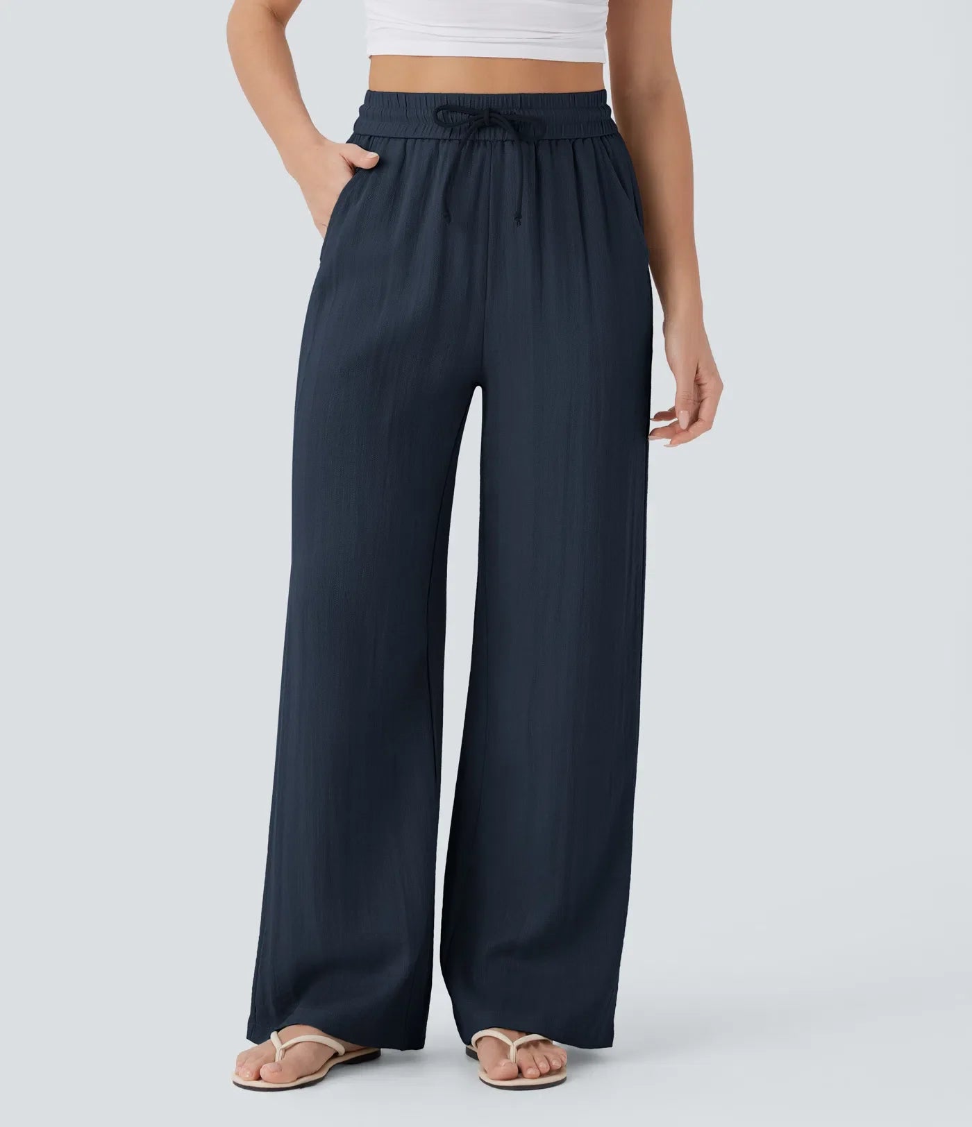 Women's Lightweight Linen-Blend Wide Leg Pants