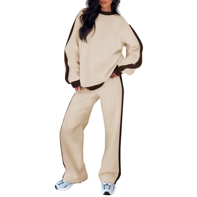 Women’s Fleece Two-Piece Set – Relaxed Crewneck Sweatshirt & Straight-Leg Pants
