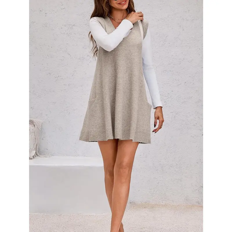 Womens Sleeveless Sweater Vest V Neck Casual Loose Knit A Line Flattering Tunic Top with Pockets Fashion Vest Sleeveless Sleeveless Minimalist Style