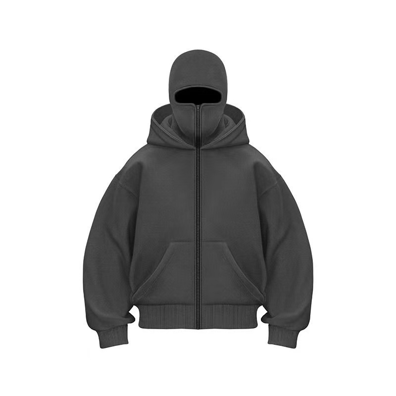 Unisex Fleece-Lined Full-Zip Hoodie with Built-In Face Cover
