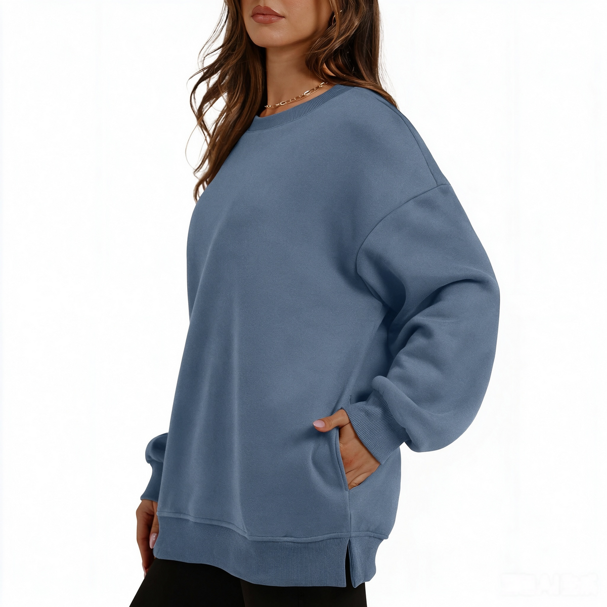 Women's long-sleeve sweatshirt with fleece lining and extra thickness