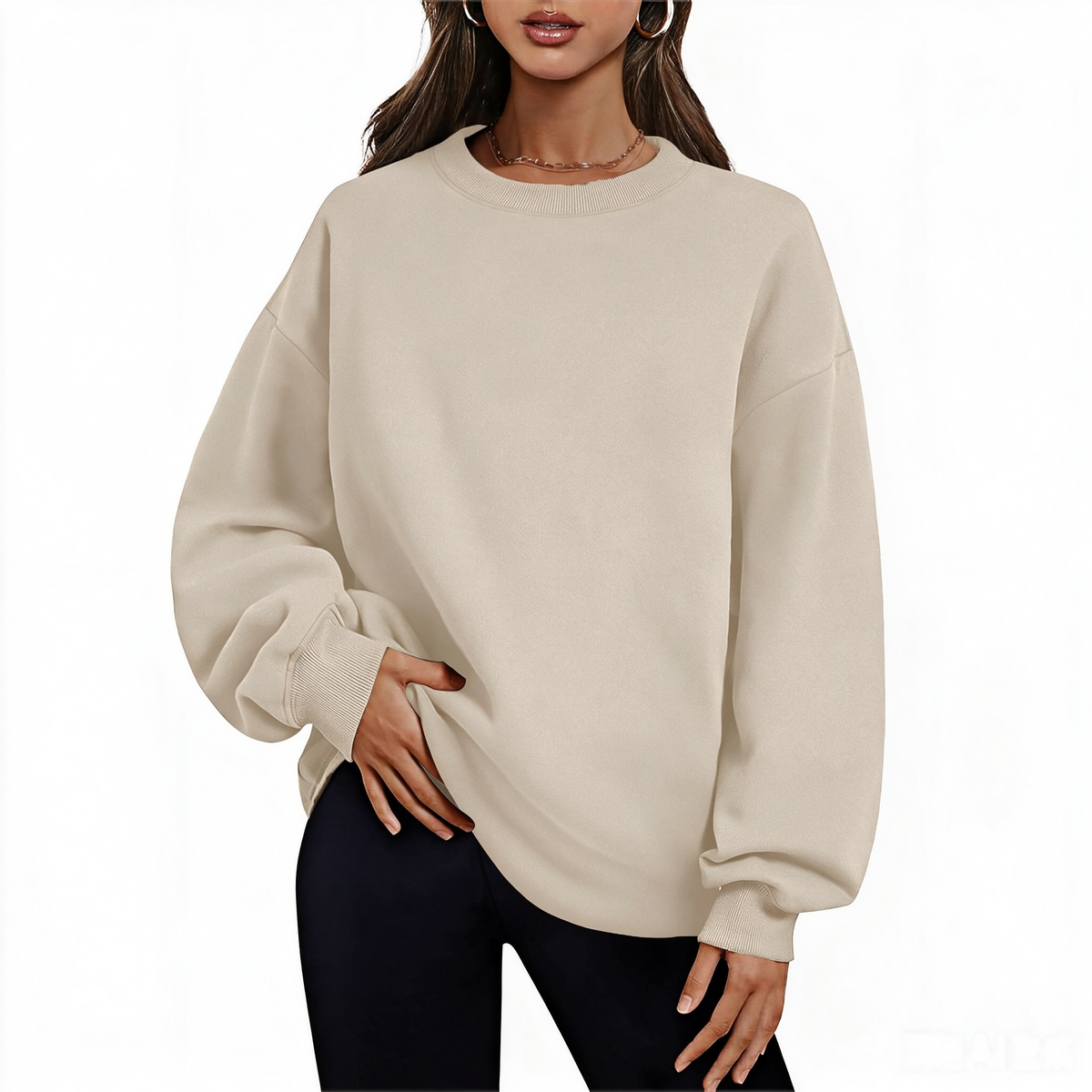 Women's long-sleeve sweatshirt with fleece lining and extra thickness