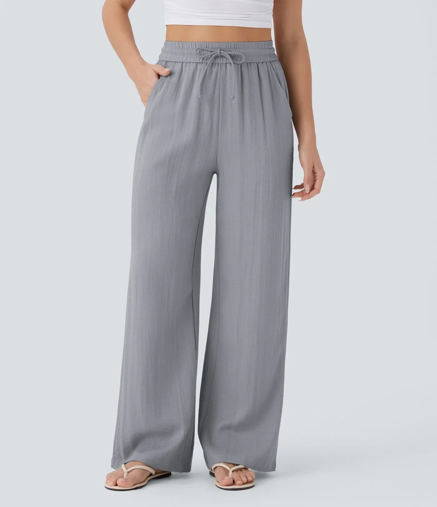 Women's Lightweight Linen-Blend Wide Leg Pants