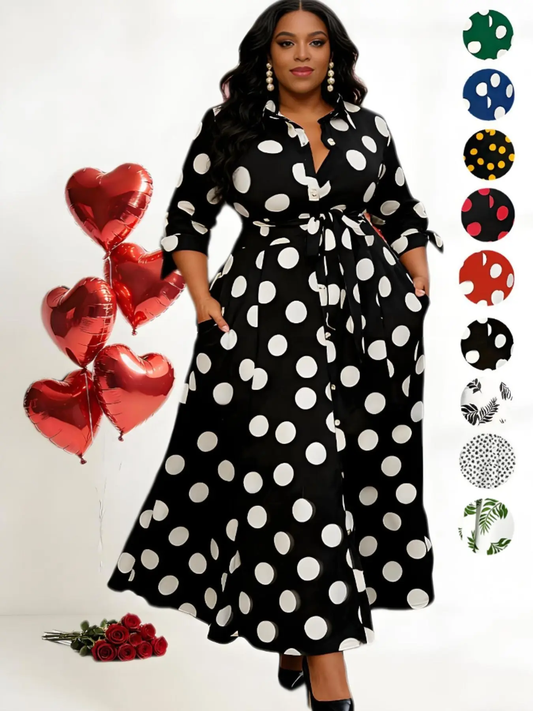 Women's Plus Size Long Sleeve Printed Shirt Dress