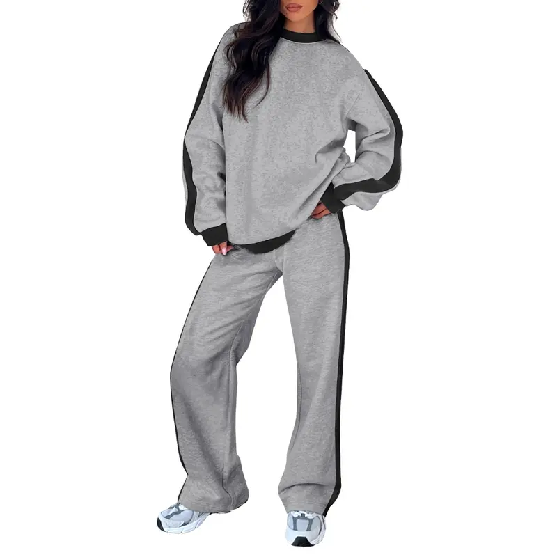 Women’s Fleece Two-Piece Set – Relaxed Crewneck Sweatshirt & Straight-Leg Pants