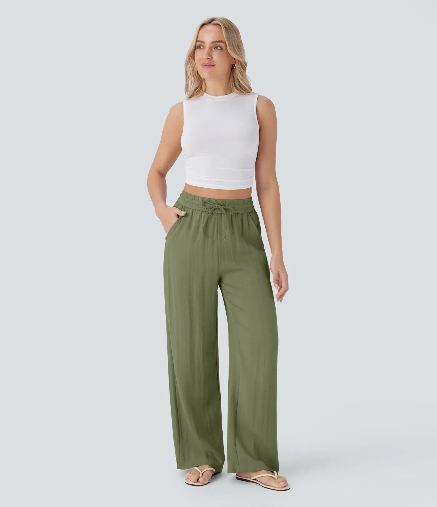 Women's Lightweight Linen-Blend Wide Leg Pants