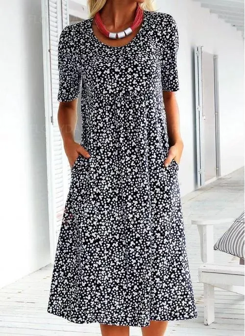 Women's Casual Floral Maxi Dress with Pockets (8 Colors)