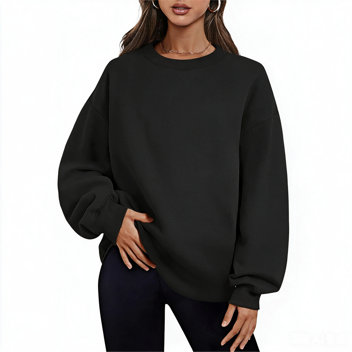 Women's long-sleeve sweatshirt with fleece lining and extra thickness