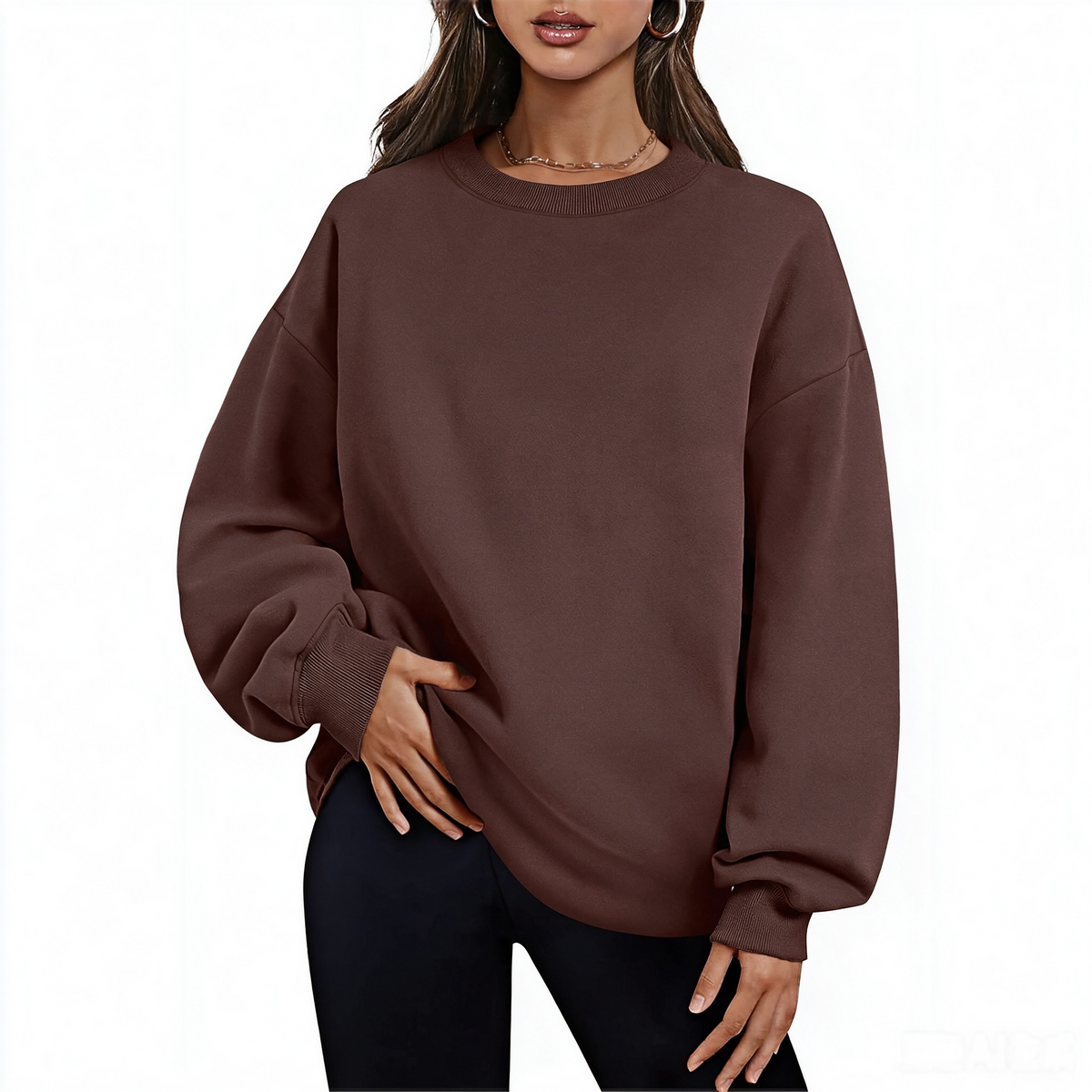 Women's long-sleeve sweatshirt with fleece lining and extra thickness