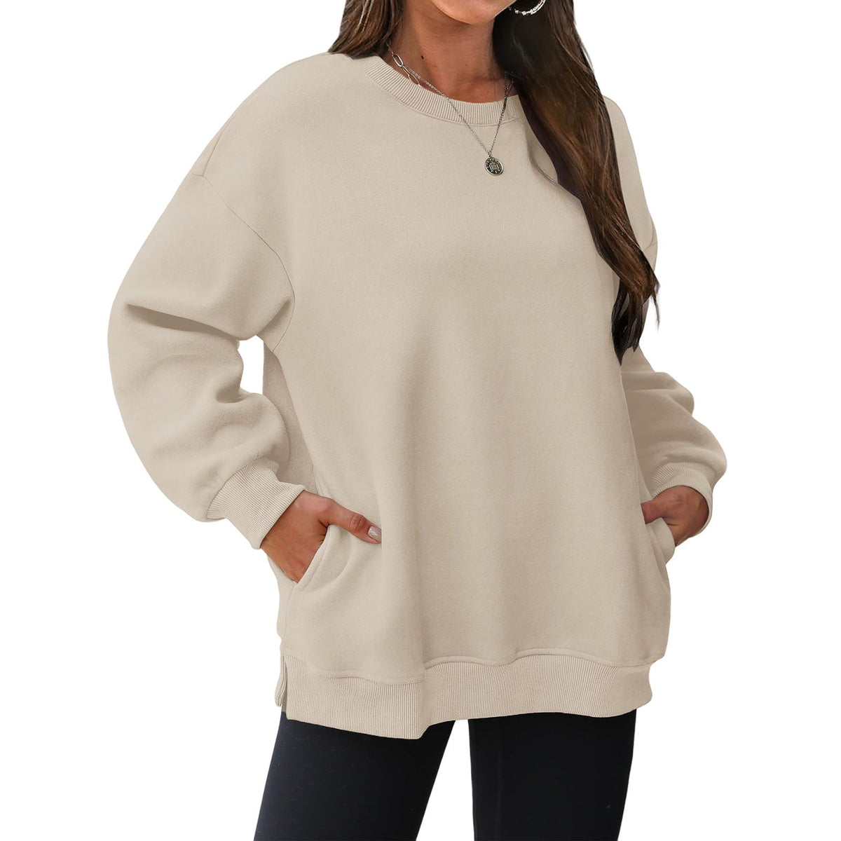 Women's long-sleeve sweatshirt with fleece lining and extra thickness