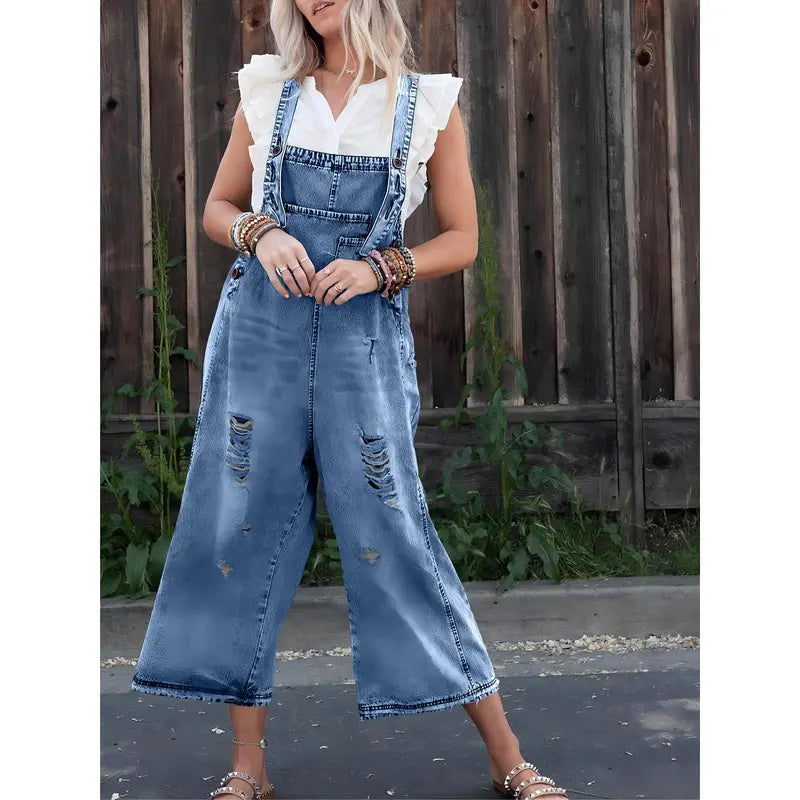 Women’s Relaxed-Fit Denim Overalls with Adjustable Straps