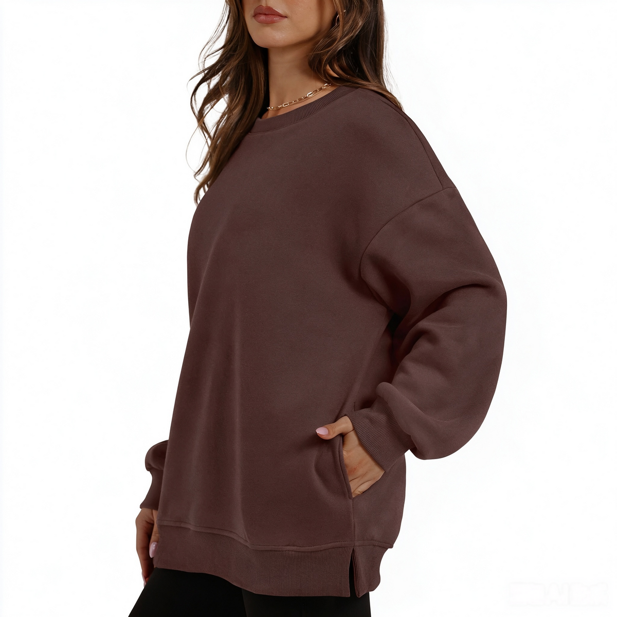 Women's long-sleeve sweatshirt with fleece lining and extra thickness