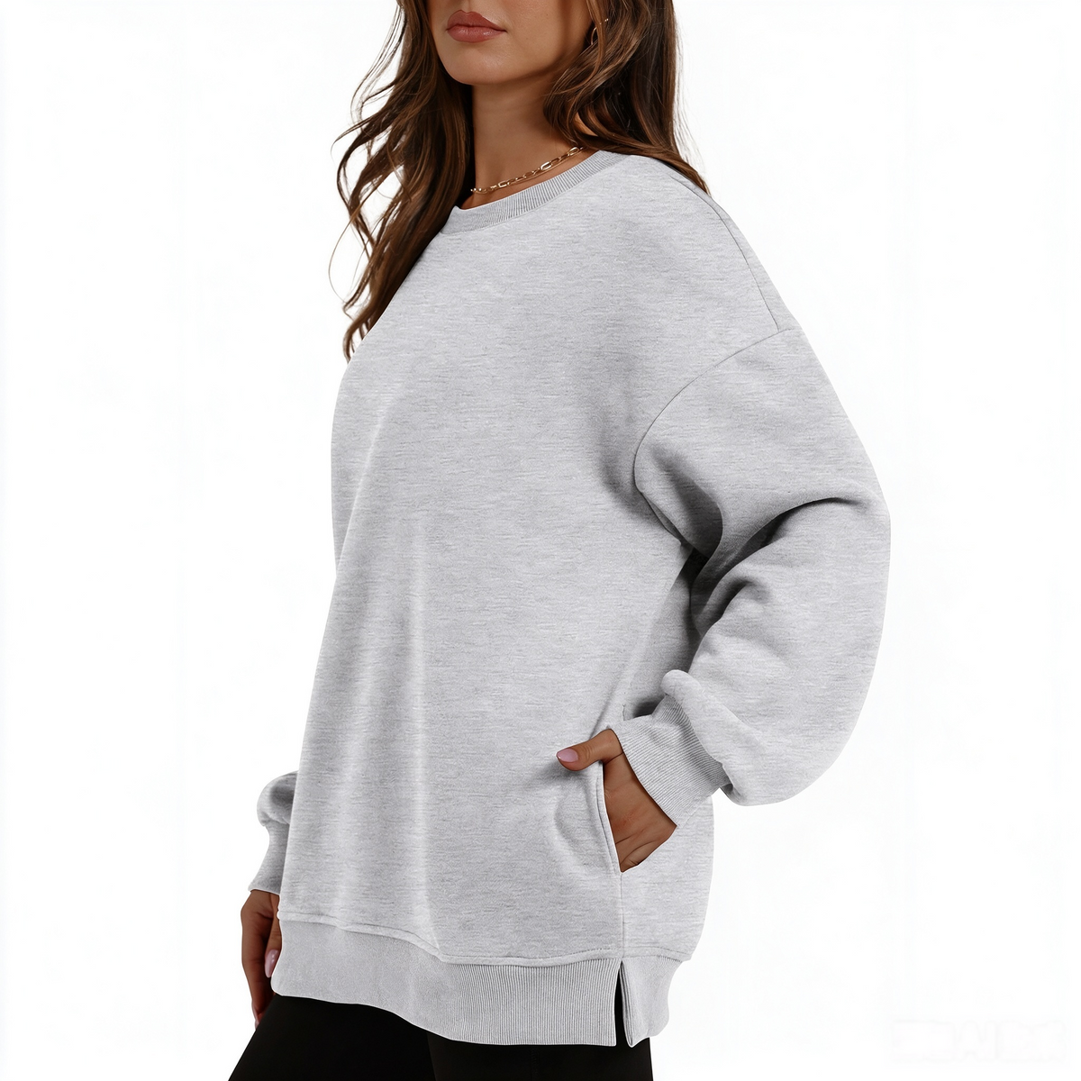 Women's long-sleeve sweatshirt with fleece lining and extra thickness