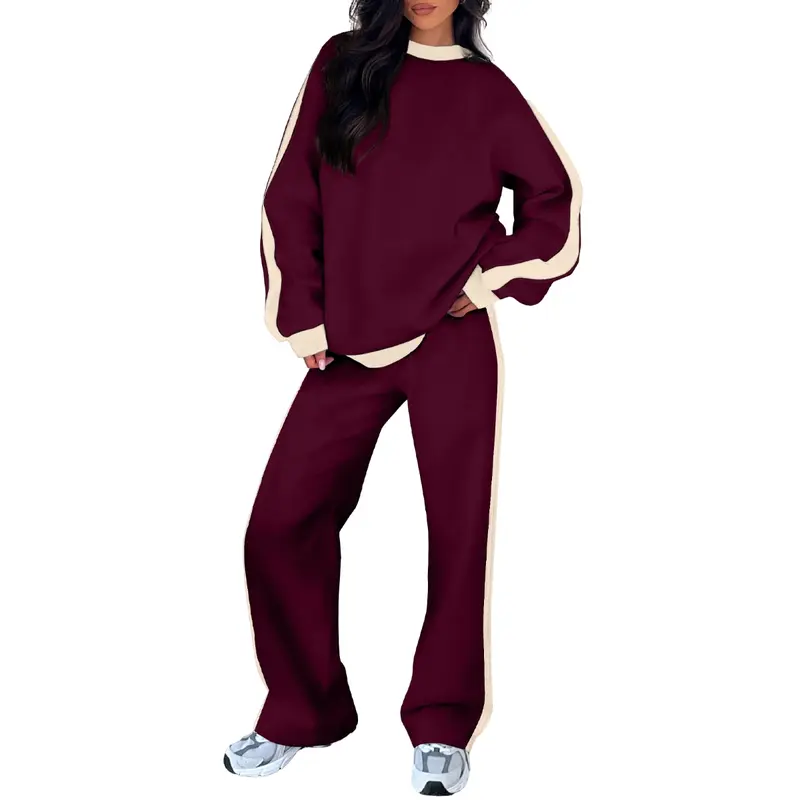 Women’s Fleece Two-Piece Set – Relaxed Crewneck Sweatshirt & Straight-Leg Pants